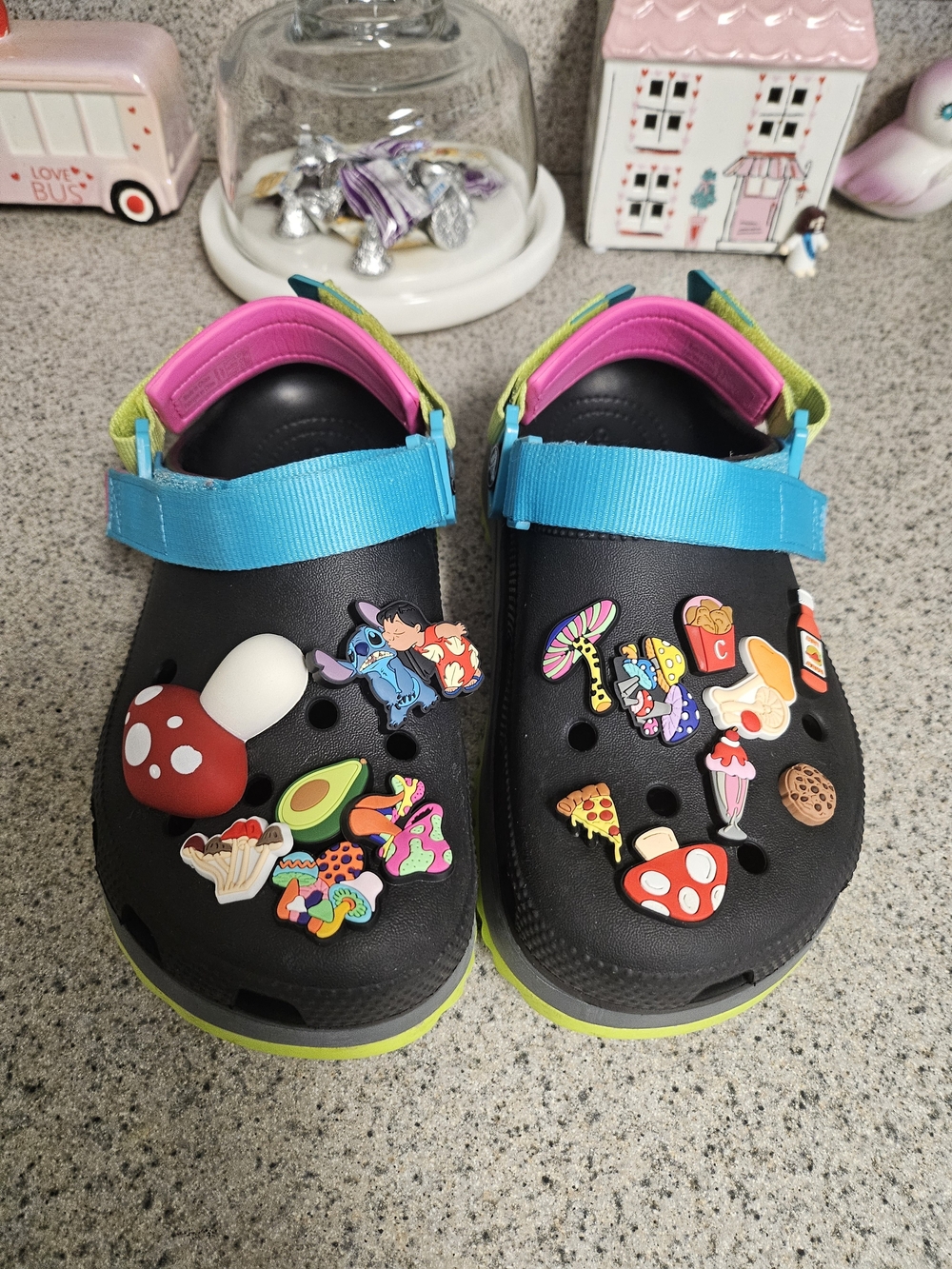 Crocs Classic Hiker Clog Black Unisex SIZE Womens 7 M5 Shoes Neon Straps